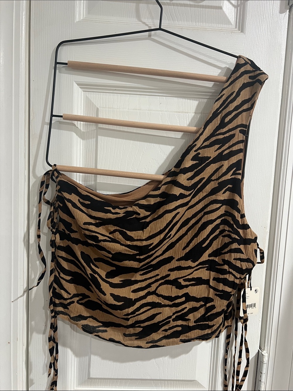 Free People Zebra Stripe One-Shoulder Crop Top - Black & Brown